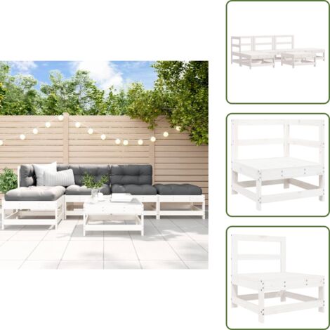 The Living Store Set Salotto da Giardino 6 pz Bianco in Legno Massello di Pino - Mobili da giardino