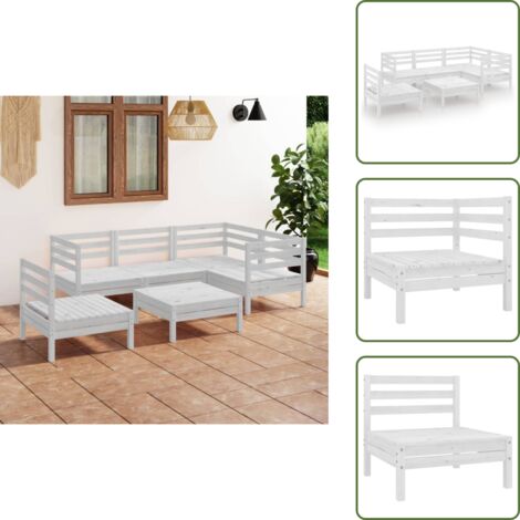 The Living Store Set Salotto da Giardino 6 pz in Legno Massello di Pino Bianco - Divani da esterno