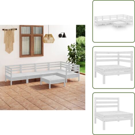 The Living Store Set Salotto da Giardino 6 pz in Legno Massello di Pino Bianco - Divani da esterno