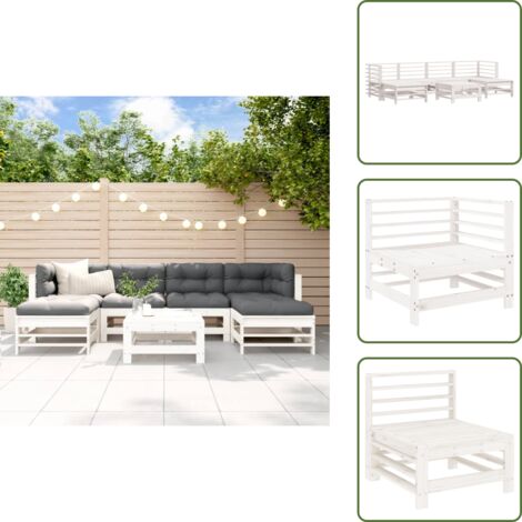 The Living Store Set Salotto da Giardino 7 pz Bianco in Legno Massello di Pino - Divani da esterno