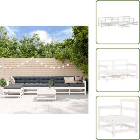The Living Store Set Salotto da Giardino 7 pz Bianco in Legno Massello di Pino - Mobili da giardino