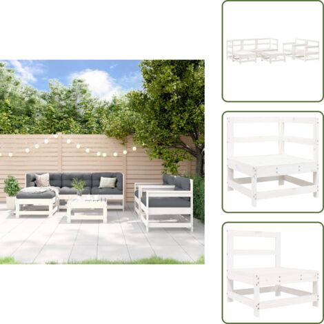 The Living Store Set Salotto da Giardino 7 pz Bianco in Legno Massello di Pino - Mobili da giardino