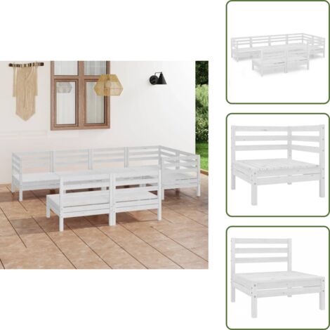 The Living Store Set Salotto da Giardino 7 pz in Legno Massello di Pino Bianco - Divani in legno