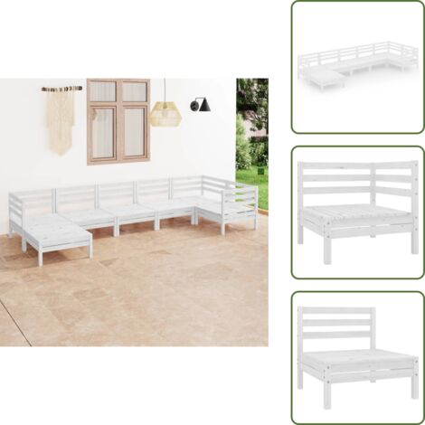 The Living Store Set Salotto da Giardino 7 pz in Legno Massello di Pino Bianco - Divano da esterno