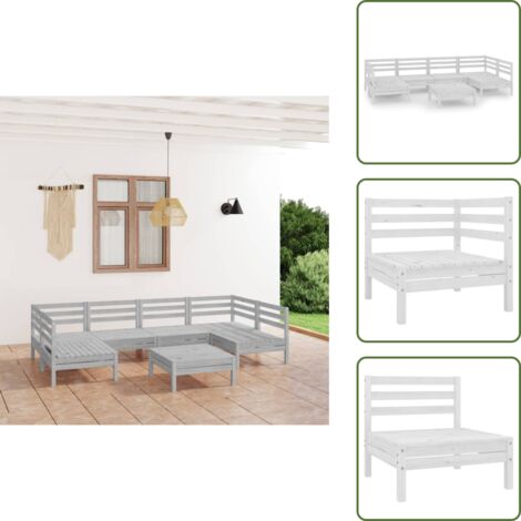 The Living Store Set Salotto da Giardino 7 pz in Legno Massello di Pino Bianco - Divano da giardino