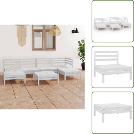 The Living Store Set Salotto da Giardino 7 pz in Legno Massello di Pino Bianco - Divano in legno