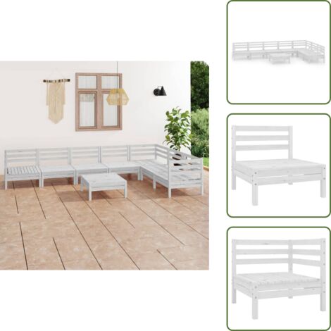 The Living Store Set Salotto da Giardino 8 pz in Legno Massello di Pino Bianco - Divano da giardino