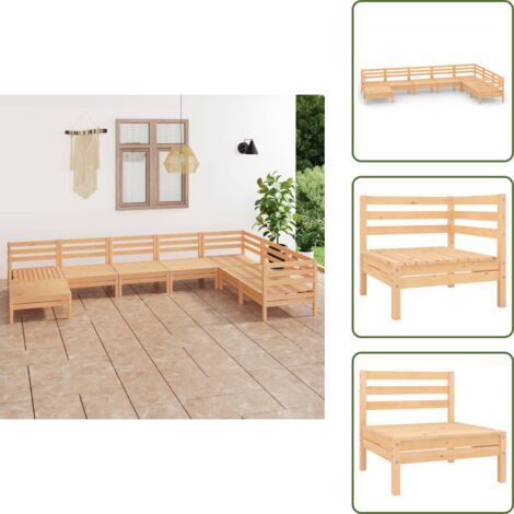 The Living Store Set Salotto da Giardino 8 pz in Legno Massello di Pino - Divano in legno