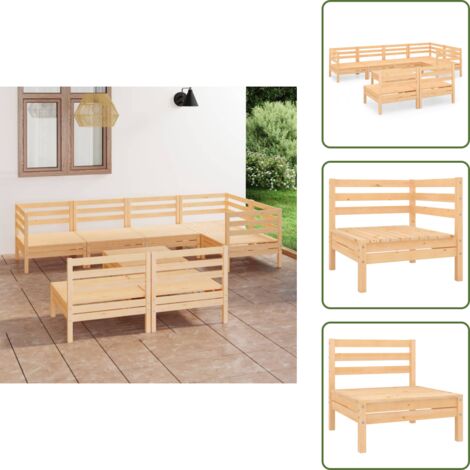The Living Store Set Salotto da Giardino 8 pz in Legno Massello di Pino - Divano in legno
