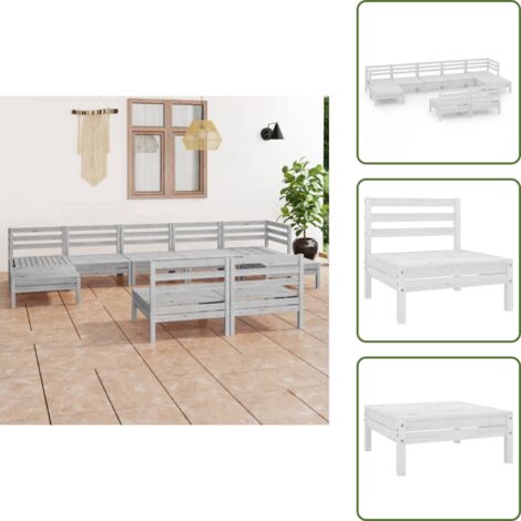 The Living Store Set Salotto da Giardino 9 pz in Legno Massello di Pino Bianco - Divano da giardino