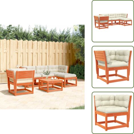The Living Store Set Salotto Giardino 5pz con Cuscini Marrone Cera Massello Pino - Sedute angolari