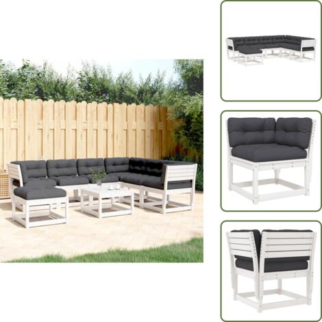 The Living Store Set Salotto Giardino 7pz con Cuscini Bianco Legno Massello Pino - Sedute angolari