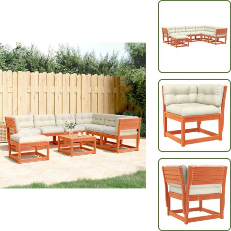 The Living Store Set Salotto Giardino 7pz con Cuscini Marrone Cera Massello Pino - Sedute angolari