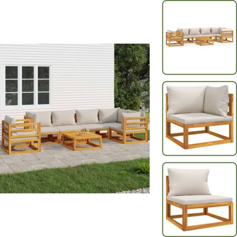 The Living Store Set Salotto Giardino 7pz Cuscini Grigio Chiaro Legno Massello - Cuscini da giardino