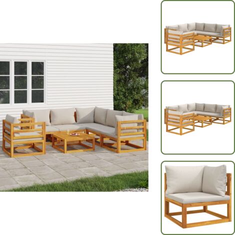 The Living Store Set Salotto Giardino 7pz Cuscini Grigio Chiaro Legno Massello - Cuscini da giardino
