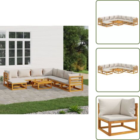 The Living Store Set Salotto Giardino 9pz Cuscini Grigio Chiaro Legno Massello - Cuscini da giardino