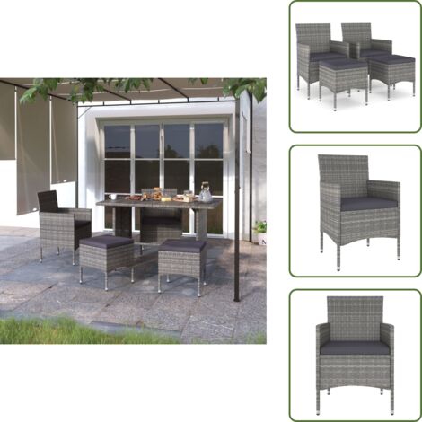 The Living Store Set Sedie da Giardino con Poggiapiedi 4 pz in Polyrattan Grigio - Sgabelli da giardino