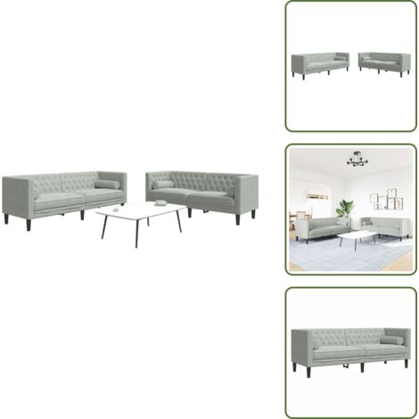 The Living Store Set sofás Chesterfield con cojines 2 pzas terciopelo gris claro - Sofá de 2 plazas