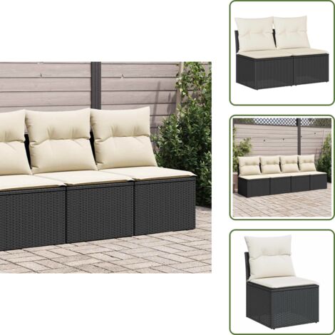 The Living Store Set sofás jardín y cojines 2 pzas ratán sintético acacia negro - Cojines para jardín