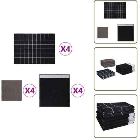The Living Store Set Strofinacci 12 pz in Cotone Nero - Strofinacci per ospiti