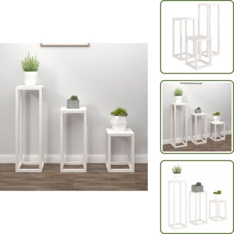 The Living Store Set Supporti per Piante 3 pz Bianco in Legno Massello di Pino - Set supporti per piante