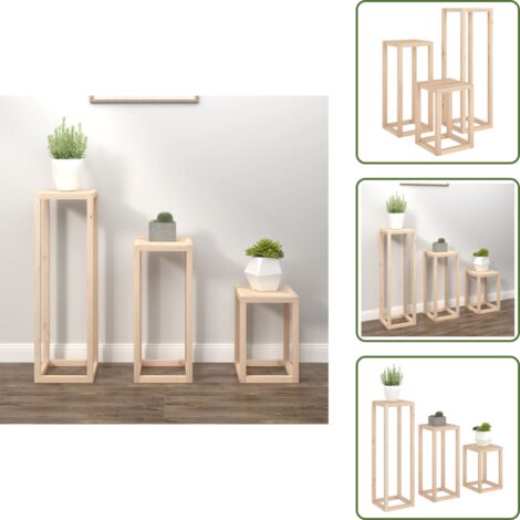 The Living Store Set Supporti per Piante 3 pz in Legno Massello di Pino - Supporti in legno