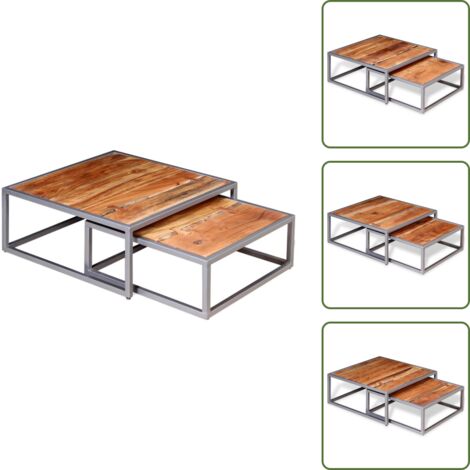 The Living Store Set Tavolini da Salotto 2 pz in Legno Massello di Acacia - Tavolino da divano