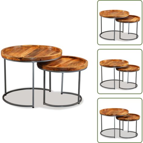 The Living Store Set Tavolini da Salotto 2 pz in Legno Massello di Mango - Tavolino in legno