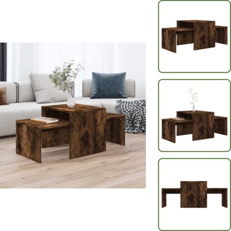 The Living Store Set Tavolini Salotto Rovere Fumo 100x48x40 cm Legno Multistrato - Tavolino da divano