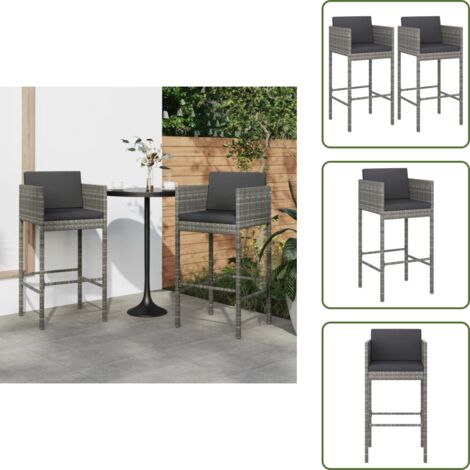 The Living Store Sgabelli da Bar 2 pz con Cuscini Grigi in Polyrattan - Polyrattan