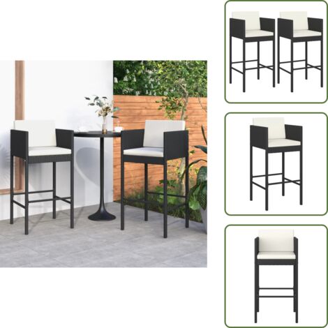 The Living Store Sgabelli da Bar 2 pz con Cuscini Neri in Polyrattan - Polyrattan