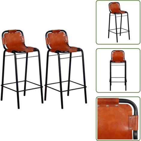 The Living Store Sgabelli da Bar 2 pz in Vera Pelle - Sgabelli in vera pelle