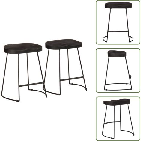 The Living Store Sgabelli da Bar 2 pz Neri 46x38x52 cm Legno Massello di Mango - Sgabelli in legno