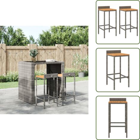 The Living Store Sgabelli da Bar 2pz Grigi Polyrattan e Legno Massello di Acacia - Sgabelli esterni
