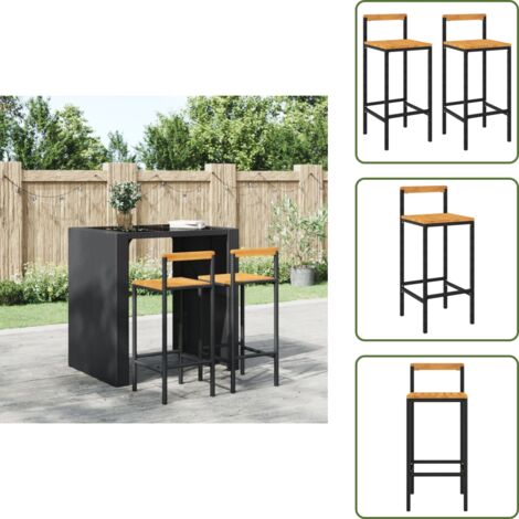 The Living Store Sgabelli da Bar 2pz Neri Polyrattan e Legno Massello di Acacia - Sgabelli da bar in rattan