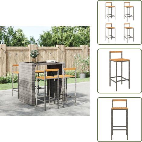 The Living Store Sgabelli da Bar 4pz Grigi Polyrattan e Legno Massello di Acacia - Sgabelli esterni
