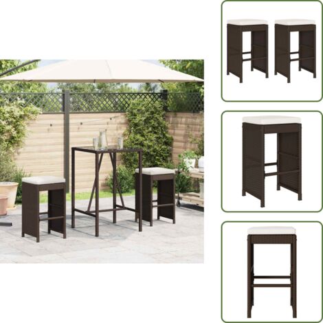 The Living Store Sgabelli da Bar con Cuscini 2 pz Marroni in Polyrattan - Sgabelli da giardino
