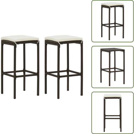 The Living Store Sgabelli da Bar con Cuscini 2 pz Marroni in Polyrattan - Sgabello in rattan