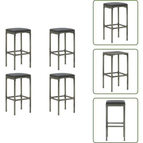 The Living Store Sgabelli da Bar con Cuscini 4 pz Grigi in Polyrattan - Sgabelli da bar