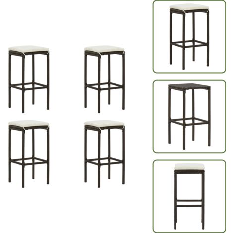 The Living Store Sgabelli da Bar con Cuscini 4 pz Marroni in Polyrattan - Sgabelli in rattan