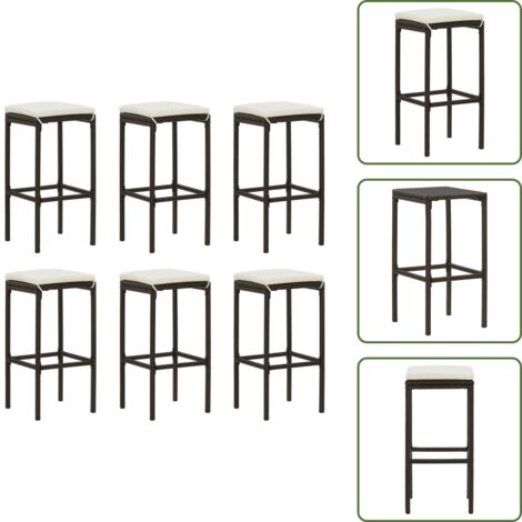 The Living Store Sgabelli da Bar con Cuscini 6 pz Marroni in Polyrattan - Sgabelli in rattan
