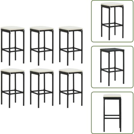 The Living Store Sgabelli da Bar con Cuscini 6 pz Neri in Polyrattan - Sgabelli in rattan