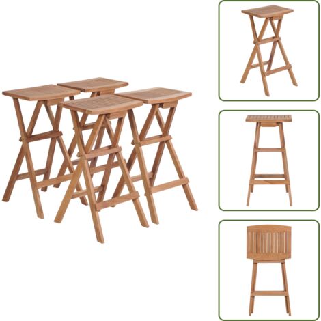 The Living Store Sgabelli da Bar Pieghevoli 4 pz in Legno Massello di Teak - Sgabelli in legno