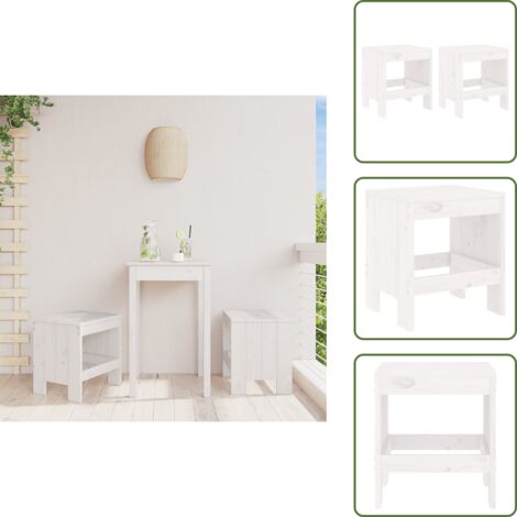 The Living Store Sgabelli da Giardino 2pz Bianchi 40x36x45cm Legno Massello Pino - Sgabelli in legno