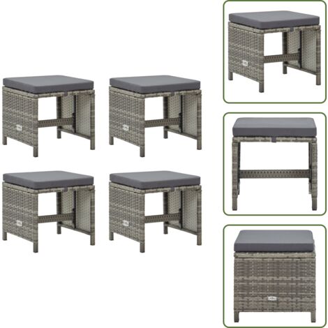 The Living Store Sgabelli da Giardino 4 pz con Cuscini in Polyrattan Grigio - Sgabelli esterni