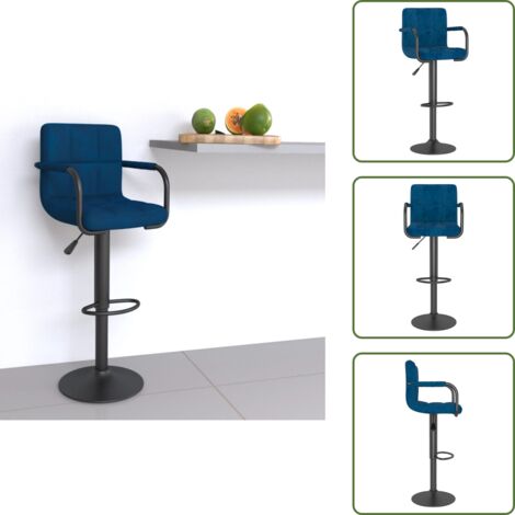 The Living Store Sgabello da Bar Blu in Velluto - Sedia da bar