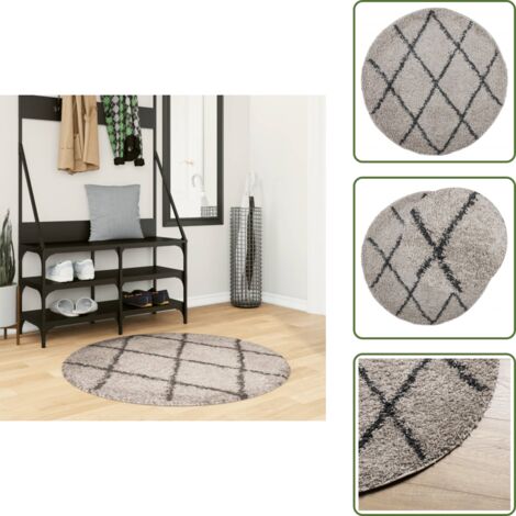 The Living Store Shaggy-Teppich PAMPLONA Hochflor Modern Beige Anthrazit Ø 100cm - Shaggy-Teppich - Hochflor-Teppich - Wohnzimmerteppich - Schlafzimmersteppich - Flurteppich