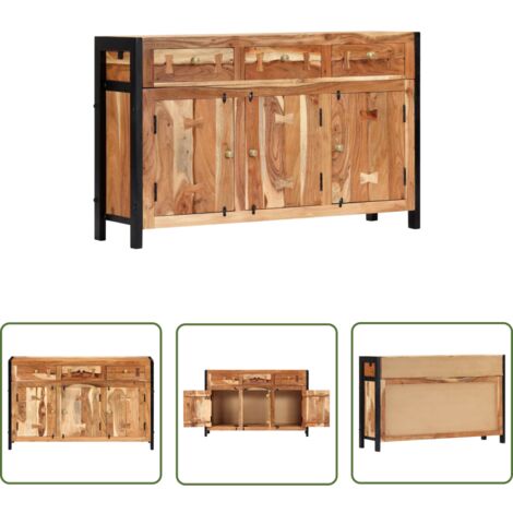 The Living Store Sideboard 120 x 35 x 75 cm Massivholz Akazie - Holz Sideboard - Wohnzimmer Dekoration - Antik Stil - Massives Akazienholz - Schublade