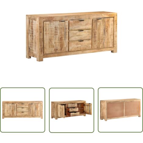 The Living Store Sideboard 175x40x75 cm Raues Mangoholz - Holz Sideboard - Mangoholz Sideboard - Wohnzimmermöbel - Schlafzimmermöbel - Regal