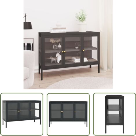 The Living Store Sideboard Anthrazit 105x35x70 cm Stahl und Glas - Sideboard - Wohnzimmermöbel - Wohnwand - TV-Schrank - Aufbewahrung